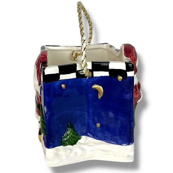 Vintage Ceramic Gift Bag Decorative Skating Santa Blue Christmas Holiday Theme - Picture 9 of 16